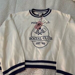 Sincerely Jules White and Navy Crew Neck Sweater